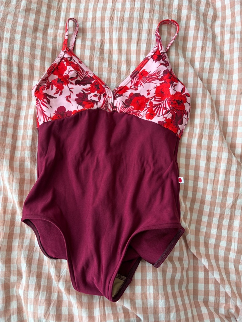 Yumiko Daria Floral Bust cranberry colored leotard size M